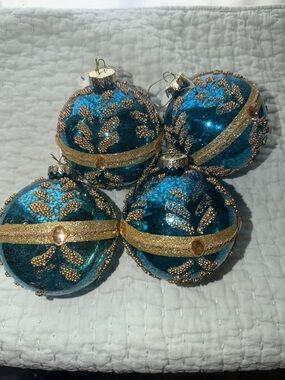 Teal and Gold Decorative Holiday Ornament Set